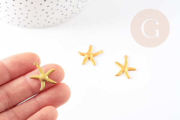 Pendentif étoile de mer laiton doré 23mm, pendentif marin pour creation bijoux, x5 G7044