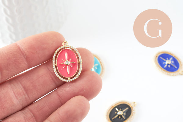 Pendentif étoile du nord zircons laiton doré 18k 25.5mm, sans nickel, création de bijoux, pendentif chanceux, x1 (G5959)