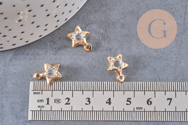 Pendentif étoile fer doré cristal zircon 14mm, x10 (G10552)