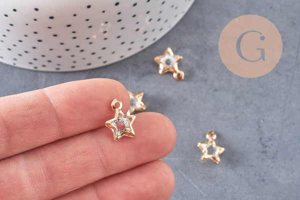 Pendentif étoile fer doré cristal zircon 14mm, x10 (G10552)