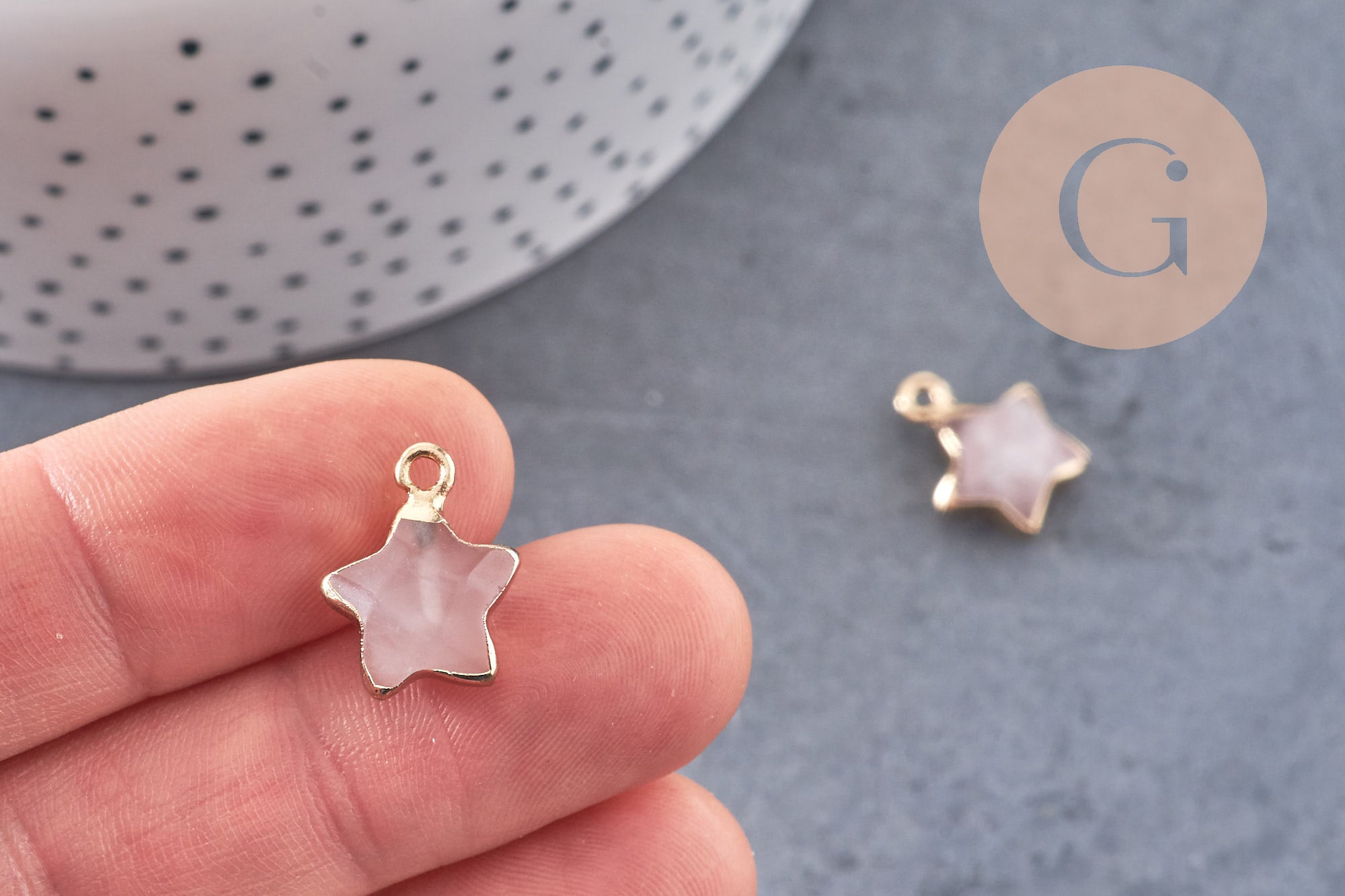 Pendentif étoile jade rose facette,pendentif bijoux, jade naturel, pendentif étoile pierre,17mm, x1 (G3948)