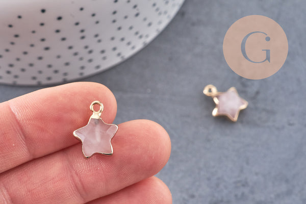 Pendentif étoile jade rose facette,pendentif bijoux, jade naturel, pendentif étoile pierre,17mm, x1 (G3948)