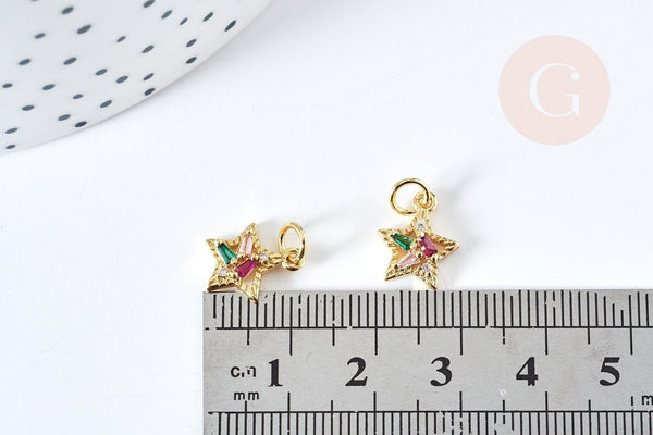 Pendentif étoile laiton doré 18K cristal zircon multicolore 12mm, x1 G8579