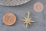 Pendentif étoile laiton doré cristal zircon 25mm, x1 (G0476)