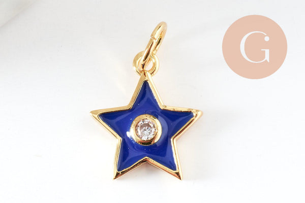 Pendentif étoile laiton doré émaillé et zircon 12x10.5mm, x1 (G3576)