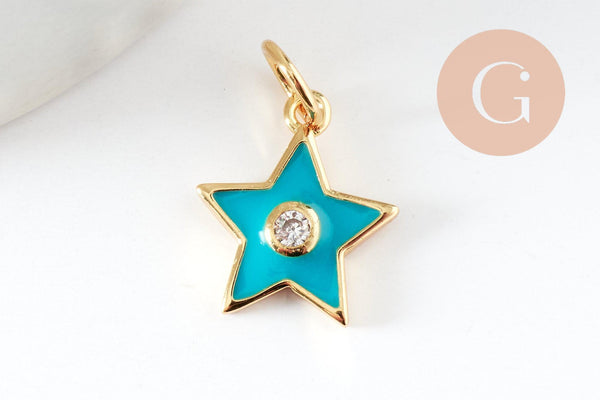 Pendentif étoile laiton doré émaillé et zircon 12x10.5mm, x1 (G3576)