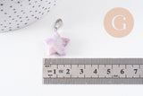 Pendentif étoile lépidolite naturelle violette acier inoxydable platine 22mm, x1 (G10071)