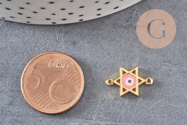 Pendentif etoile oeil cristal zircon émail coloré,pendentif doré,porte-bonheur,laiton doré, Pendentif etoile david,16mm, x1 (G1817)