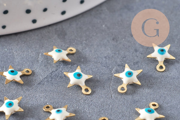 Pendentif étoile oeil protecteur acier 304 inoxydable doré 9mm, x10 (G10556)