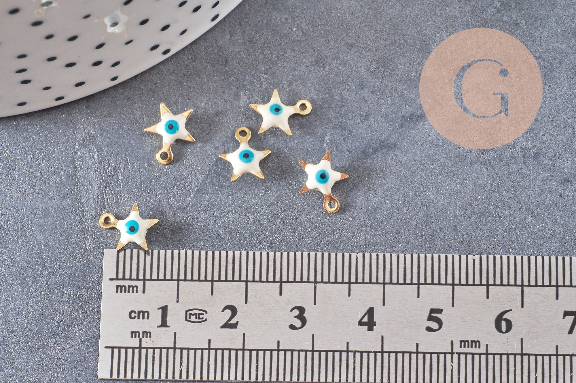 Pendentif étoile oeil protecteur acier 304 inoxydable doré 9mm, x10 (G10556)