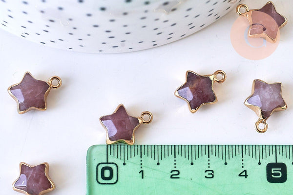 Pendentif étoile quartz fraise naturelle facettes 17mm,pendentif bijoux pierre naturelle, x1 (G5636)