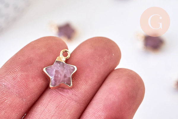 Pendentif étoile quartz fraise naturelle facettes 17mm,pendentif bijoux pierre naturelle, x1 (G5636)