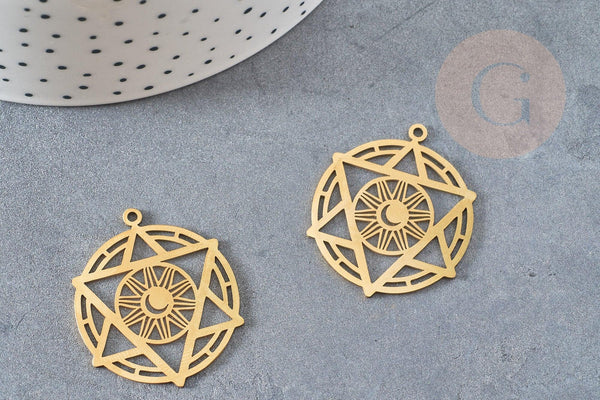 Pendentif étoile soleil acier 201 inoxydable dore 25.5mm,breloque acier inoxydable doré sans nickel pour création bijoux, x1 G6142