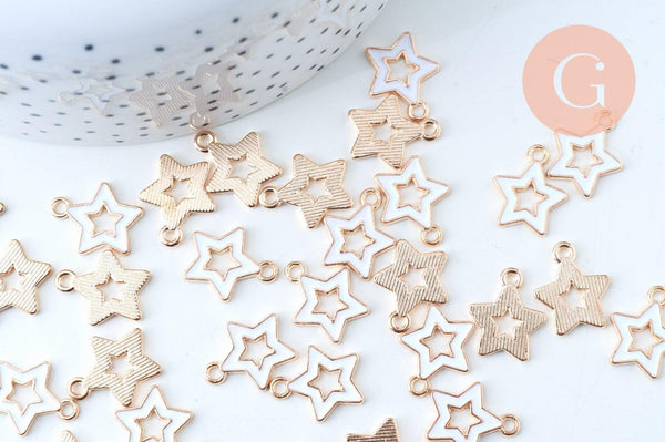 Pendentif étoile zamac doré résine blanche 16mm, x5 (G6110)