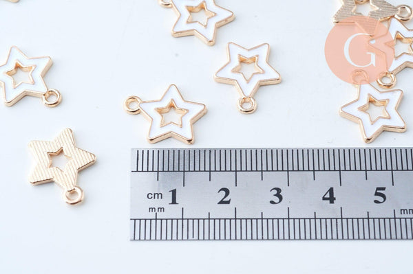 Pendentif étoile zamac doré résine blanche 16mm, x5 (G6110)
