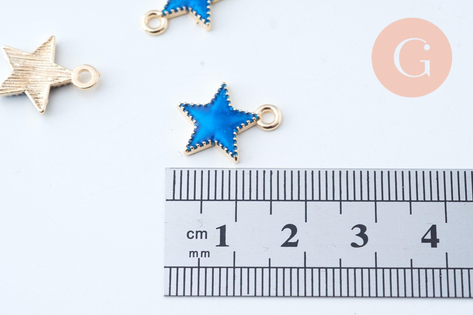 Pendentif étoile zamac doré résine bleue 15mm,pendentif doré pour création de bijoux,x5 G6104