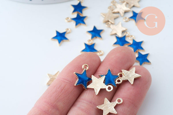Pendentif étoile zamac doré résine bleue 15mm,pendentif doré pour création de bijoux,x5 G6104