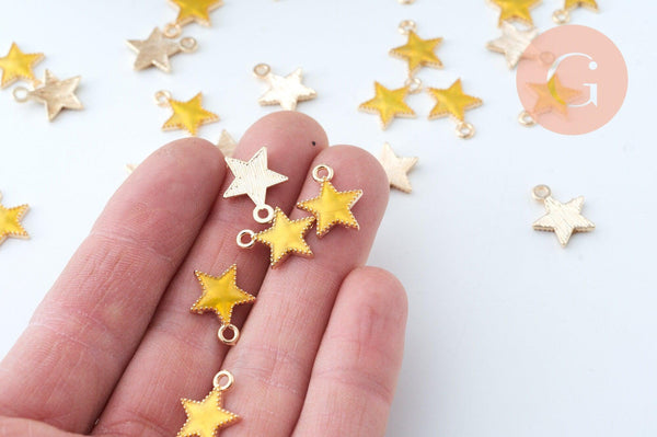Pendentif étoile zamac doré résine jaune 15mm, x5 (G6107)