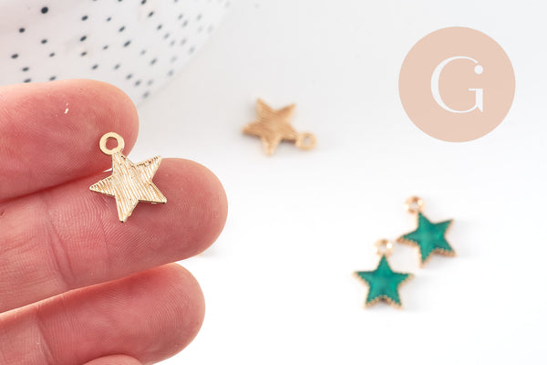 Pendentif étoile zamac doré résine verte 15mm,pendentif doré pour création de bijoux, x5 (G6099)