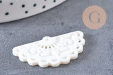 Pendentif éventail nacre blanche naturelle doré,pendentif nacre coquillage blanc, 34.5mm, x1 (G3915)
