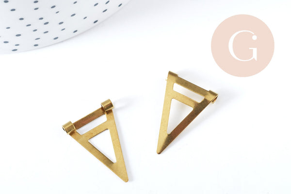 Pendentif fantaisie triangle laiton brut doré 26mm, fabrication de bijoux x2 G8317
