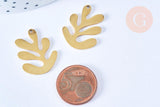 Pendentif feuille acier 304 inoxydable doré 18K 25.5mm, x1 (G6658) en acier inoxydable doré, design fin et stylisé pour créations de bijoux DIY élégants.