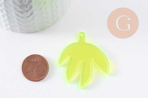 Pendentif feuille acrylique 40mm, x2 (G10200)