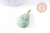 Pendentif feuille amazonite naturelle laiton platine ou doré 34-46mm, x1 (G10927)