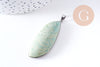Pendentif feuille amazonite naturelle laiton platine ou doré 34-46mm, x1 (G10927)