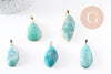 Pendentif feuille amazonite naturelle laiton platine ou doré 34-46mm, x1 (G10927)