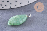 Pendentif feuille aventurine support platine, 28mm, x1 G4980