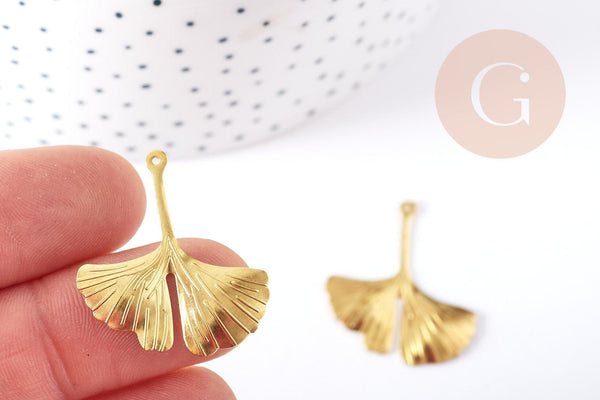 Pendentif feuille de Gingko laiton brut 29mm, fourniture pour création bijoux x2 (G9228)