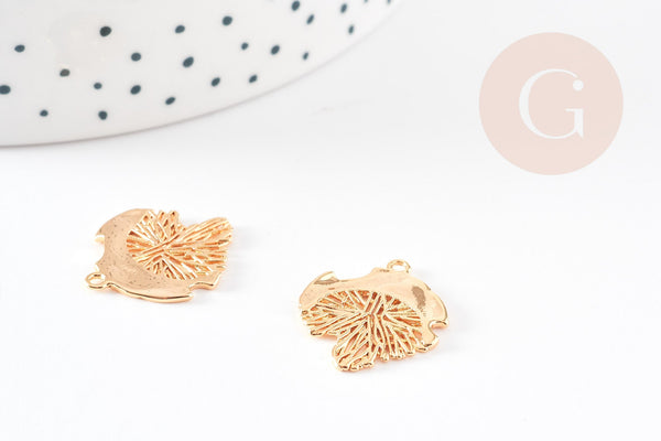 Pendentif feuille dentelle laiton doré 18K - 21x18mm, x2 G3562