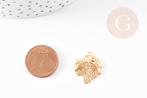 Pendentif feuille dentelle laiton doré 18K - 21x18mm, x2 G3562