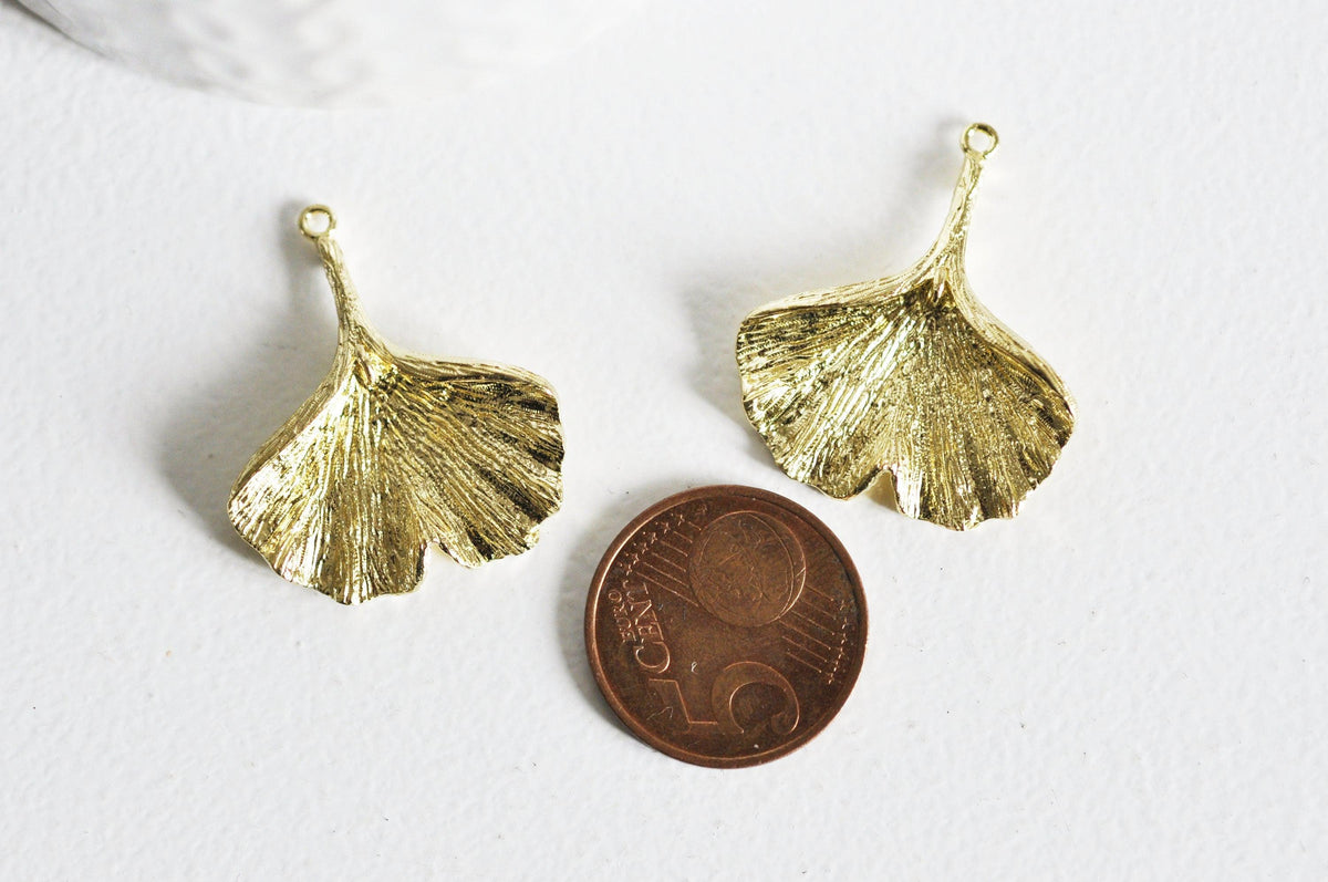 Pendentif feuille laiton brut 43mm, x1 (G0429)