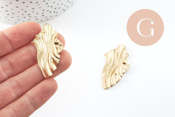 Pendentif feuille laiton plié,breloque laiton brut,bijoux,pendentif laiton brut,45mm, x2 (G4621)