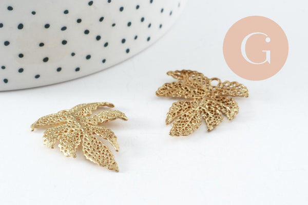 Pendentif feuille laiton,breloque laiton brut, bijou laiton,feuille monstera, bijoux,pendentif laiton brut,31mm, x2 (G0428)