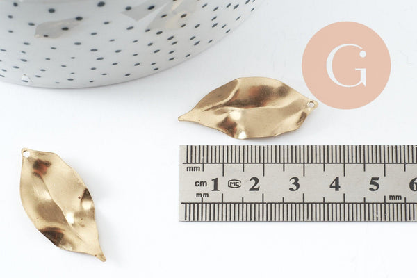 Pendentif feuille laiton,breloque laiton brut,pendentif feuille, bijoux,pendentif laiton brut,35mm, x5 (G8047)