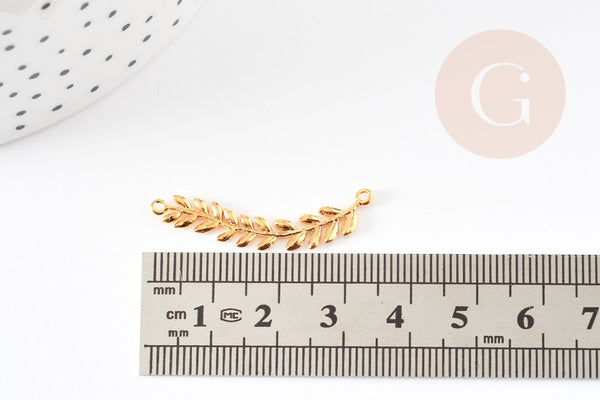 Pendentif feuille laurier laiton doré 18K 37.8mm,breloque bijoux or x1 G5001