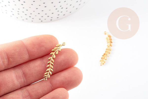 Pendentif feuille laurier laiton doré 18K 37.8mm,breloque bijoux or x1 G5001