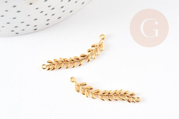 Pendentif feuille laurier laiton doré 18K 37.8mm,breloque bijoux or x1 G5001