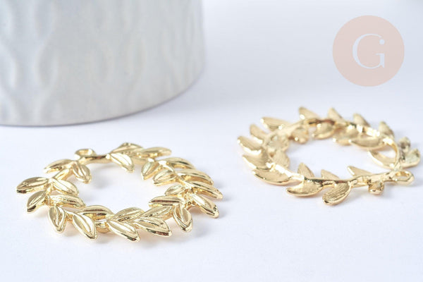 Pendentif feuille laurier zamac doré,breloque bijou laiton,feuille laurier bijoux,pendentif zamac doré 38mm, x1 G5311