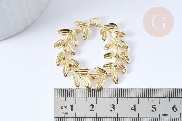 Pendentif feuille laurier zamac doré,breloque bijou laiton,feuille laurier bijoux,pendentif zamac doré 38mm, x1 G5311