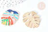 Pendentif feuille monstera zamac doré émaux colorés 33.5x30mm, Pendentif très fin et léger pour création de bijoux, x1 G8083