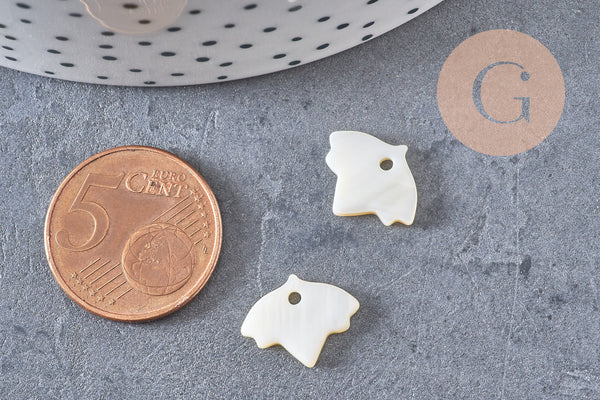 Pendentif feuille nacre blanche naturelle, perle fleur,nacre naturelle,coquillage blanc,création bijoux,14mm,X10 (G0910)