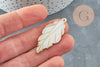 Pendentif feuille nacre naturelle support doré 34-45mm,création bijou nacre x1 (G3116)
