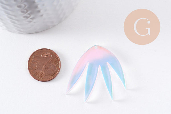 Pendentif feuille pointue acrylique 40mm, x2 (G10199)