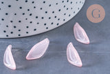 Pendentif feuille verre rose clair 25.5mm ,pendentif verre ,x10 (G6572)