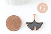 Pendentif feuilles gingko zamac doré émail noir,breloque laiton feuille Gingko pour création bijoux doré,22.5mm, x2 G5283