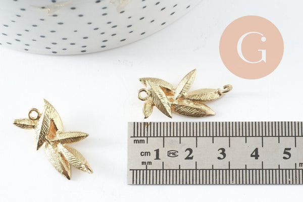 Pendentif feuilles laiton,breloque laiton brut, bijou laiton,feuille dorée pour création bijoux,pendentif laiton brut,27mm, x2 G4559